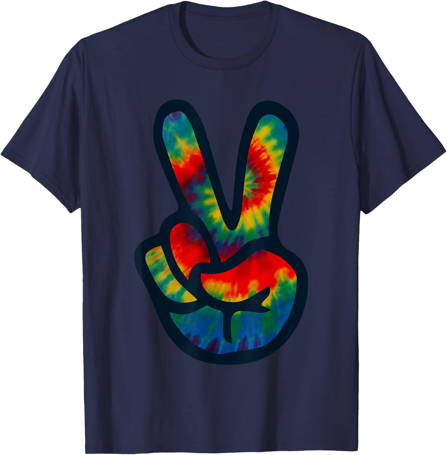 Tie Dye Peace Sign Hand | Hippies V s T-Shirt - T-Shirt | Navy