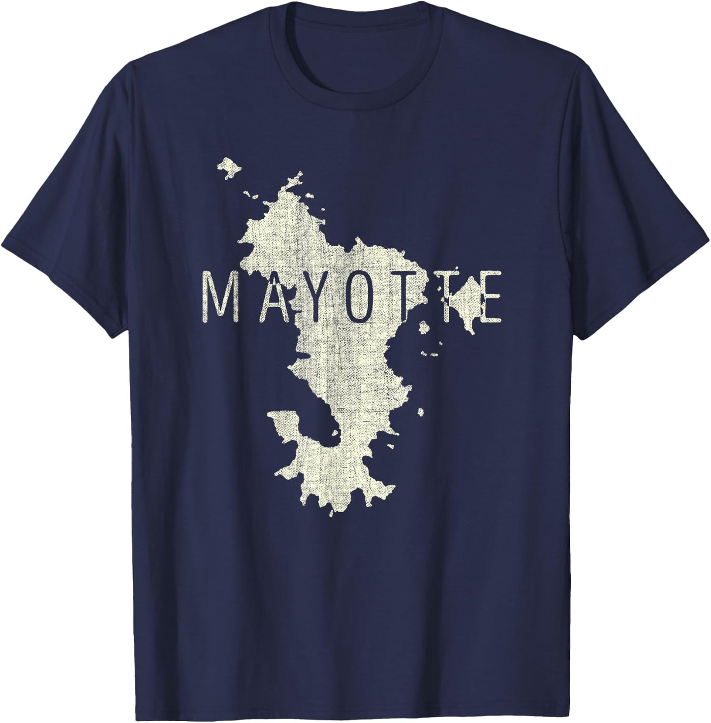 Mayotte Map Word Art - Distressed French Island Souvenir T-Shirt - T-Shirt | Navy