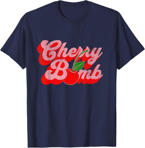 Cherry Bomb Retro 70s Vintage Style Cute T-Shirt - T-Shirt | Navy