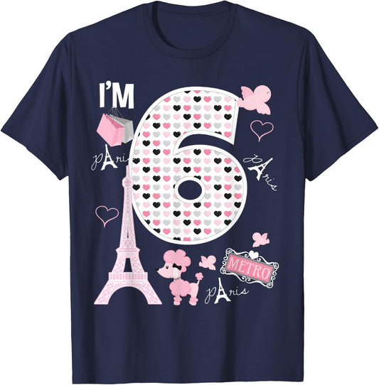 Paris 6th Birthday Girl Paris 6 Year Old Matching Family T-Shirt - T-Shirt | Navy
