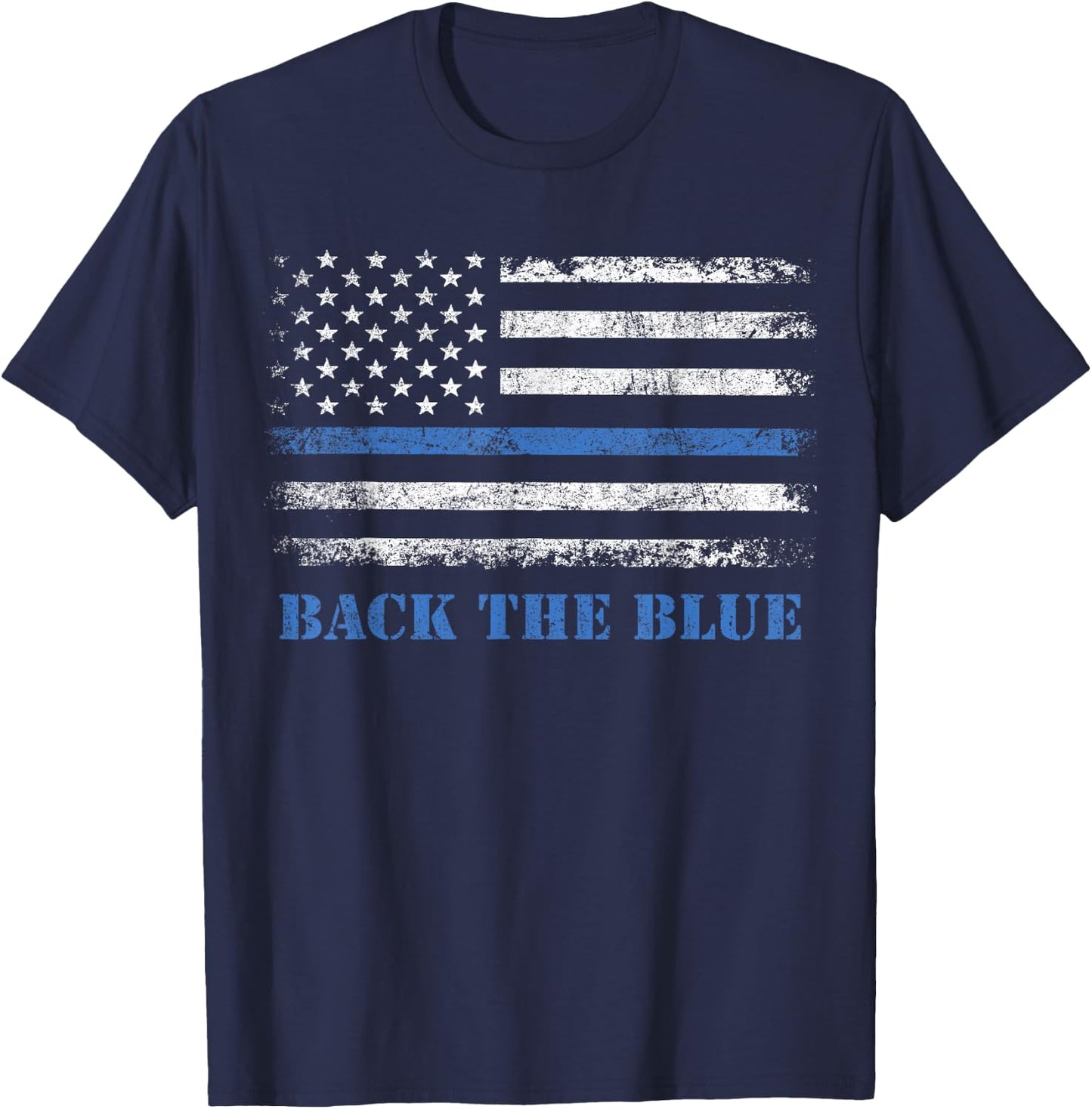 Back The Blue Thin Blue Line American Flag - Police Support T-Shirt - T-Shirt | Navy