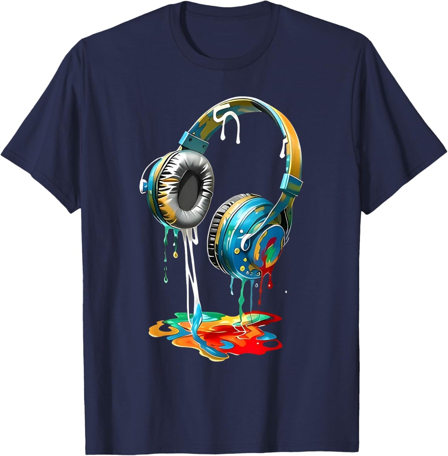 Colorful Headphones Music Lover Gifts Musican Music DJs T-Shirt - T-Shirt | Navy