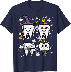 Halloween Dentist Witch Teeth Dental Crew Costume Men Women T-Shirt - T-Shirt | Navy