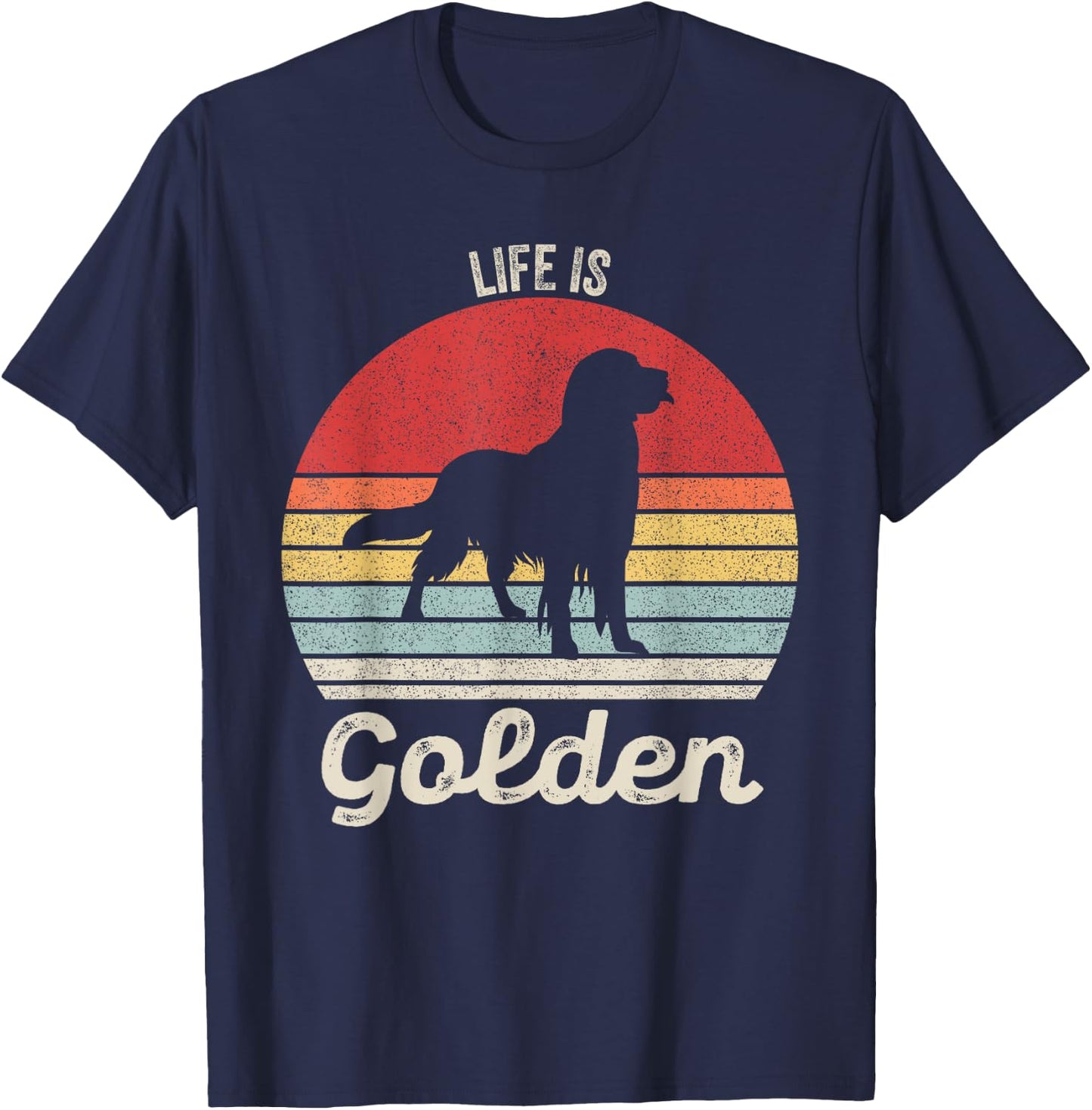 Vintage Retro Life Is Golden Shirt Golden Retriever Dog Women Girls Kids T-Shirt - T-Shirt | Navy