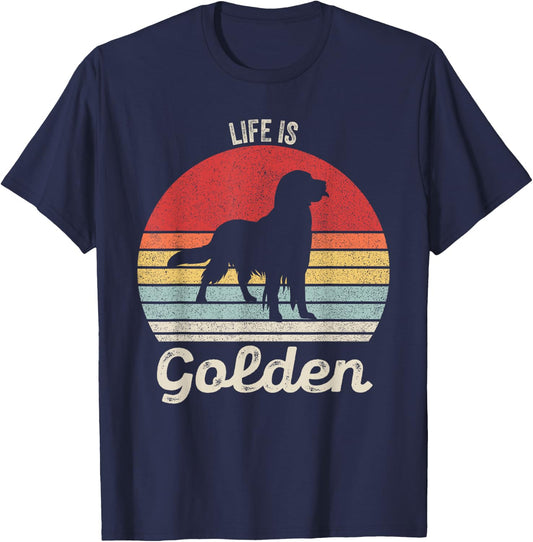Vintage Retro Life Is Golden Shirt Golden Retriever Dog Women Girls Kids T-Shirt - T-Shirt | Navy