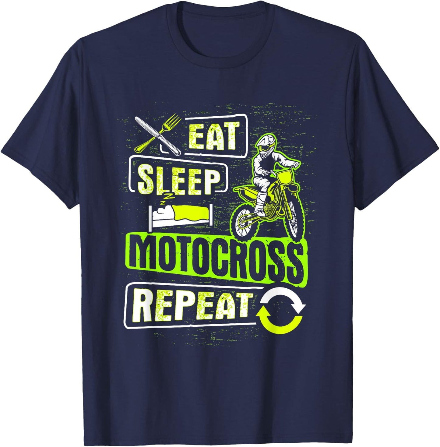 Eat Sleep Motocross Repeat Dirt Bike Motorcycle Biker Gift T-Shirt - T-Shirt | Navy