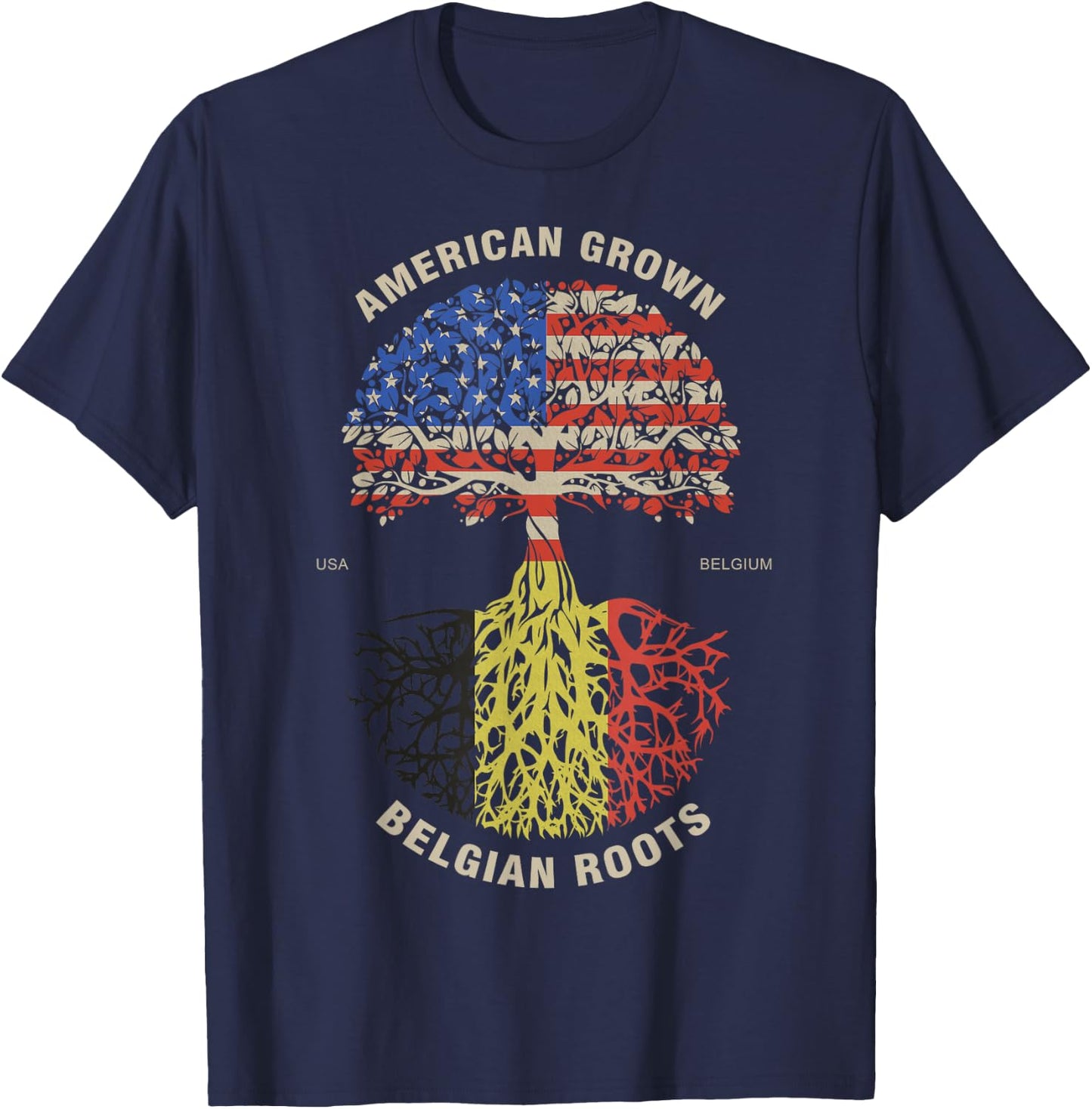 American Grown Belgian Roots Belgium Flag T-Shirt - T-Shirt | Navy