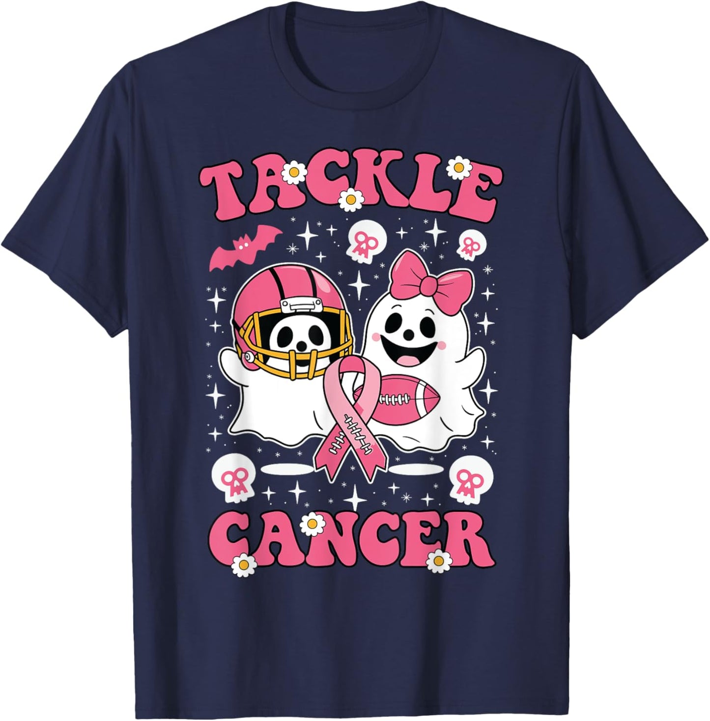Tackle Football Pink Halloween Breast Cancer Awareness 2024 T-Shirt - T-Shirt | Navy