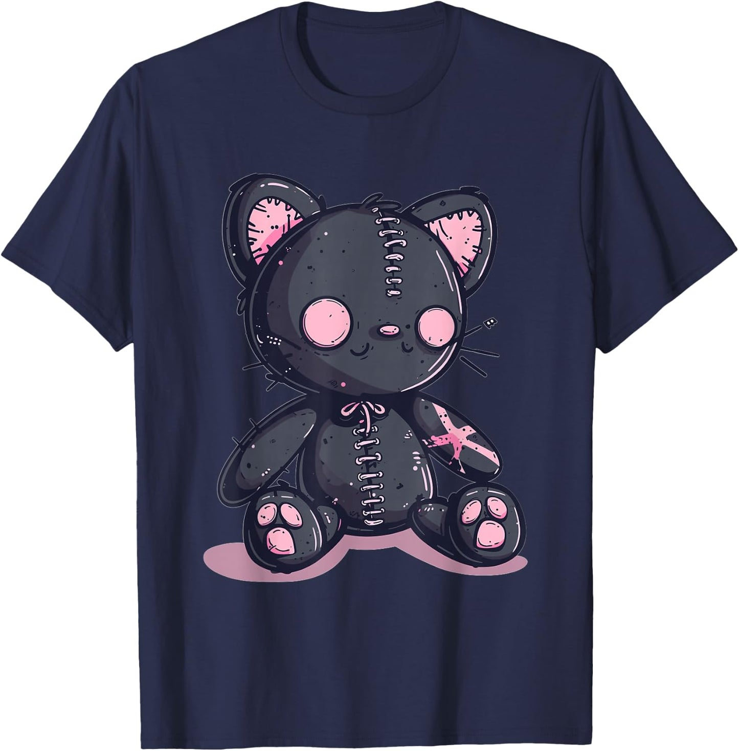 Goth Pastel Cute Creepy Kawaii Cat Kitten Voodoo Doll T-Shirt - T-Shirt | Navy