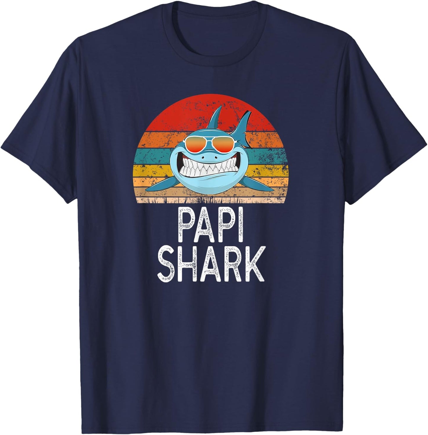 Papi Shark Funny Spanish Dad Vintage T-Shirt - T-Shirt | Navy