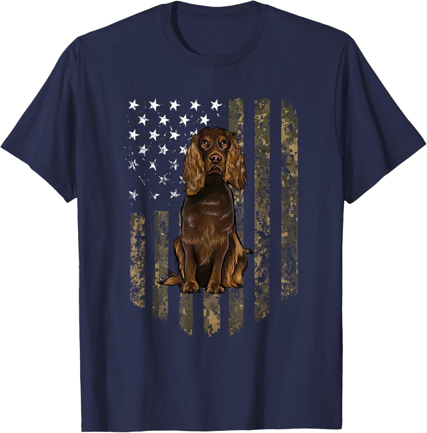 Camo American Flag Boykin Spaniel 4th of July USA T-Shirt - T-Shirt | Navy