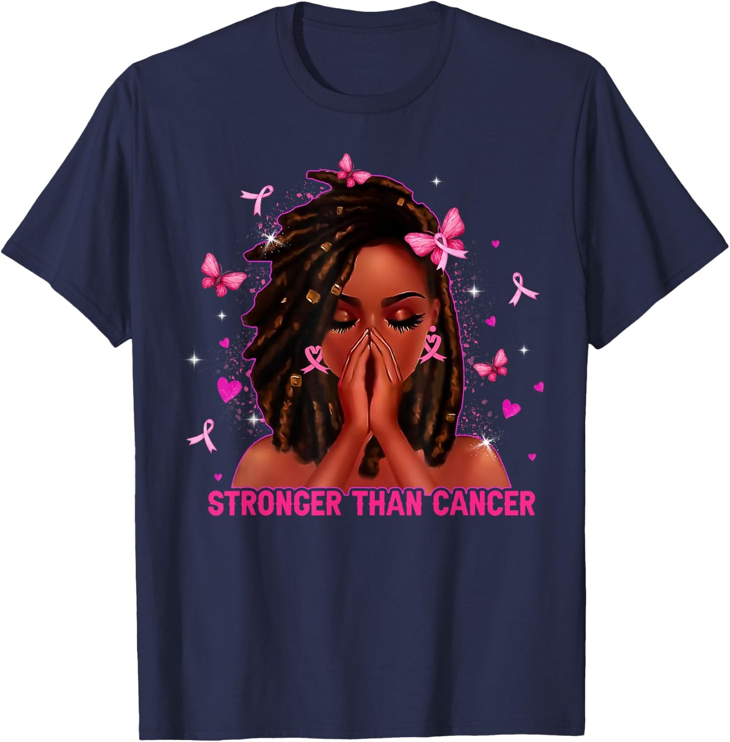 Black Women Melanin Queen Stronger Than Breast Cancer Fight T-Shirt - T-Shirt | Navy