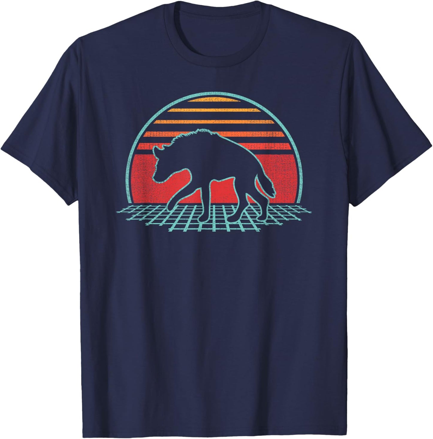 Hyena Lover Animal Retro Vintage 80s Style T-Shirt - T-Shirt | Navy