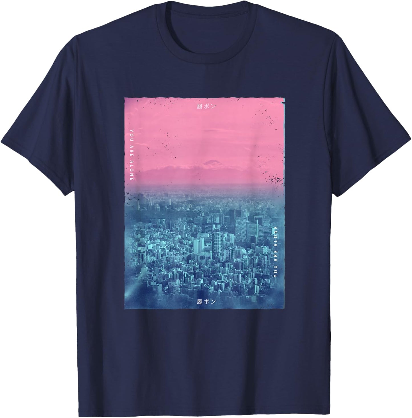 Vaporwave Japanese Streetwear Tokyo Japan Glitch Effect T-Shirt - T-Shirt | Navy