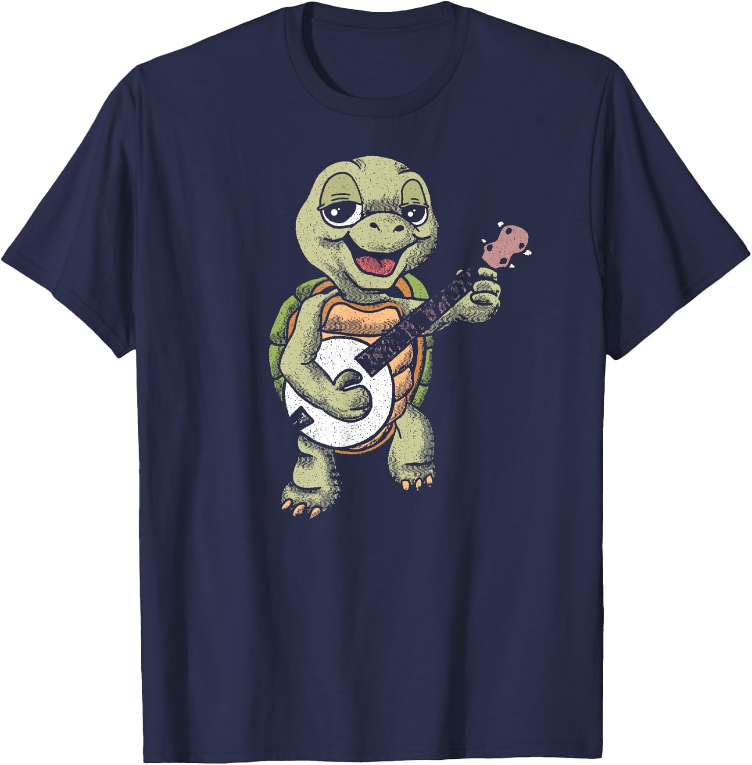 Banjo Picking Turtle Cute Funny Terrapin Music Graphic T-Shirt - T-Shirt | Navy