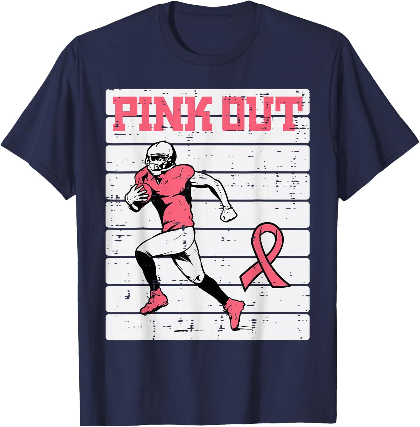 Breast Cancer Football Player Pink Out Awareness Men Boy Kid T-Shirt - T-Shirt | Navy