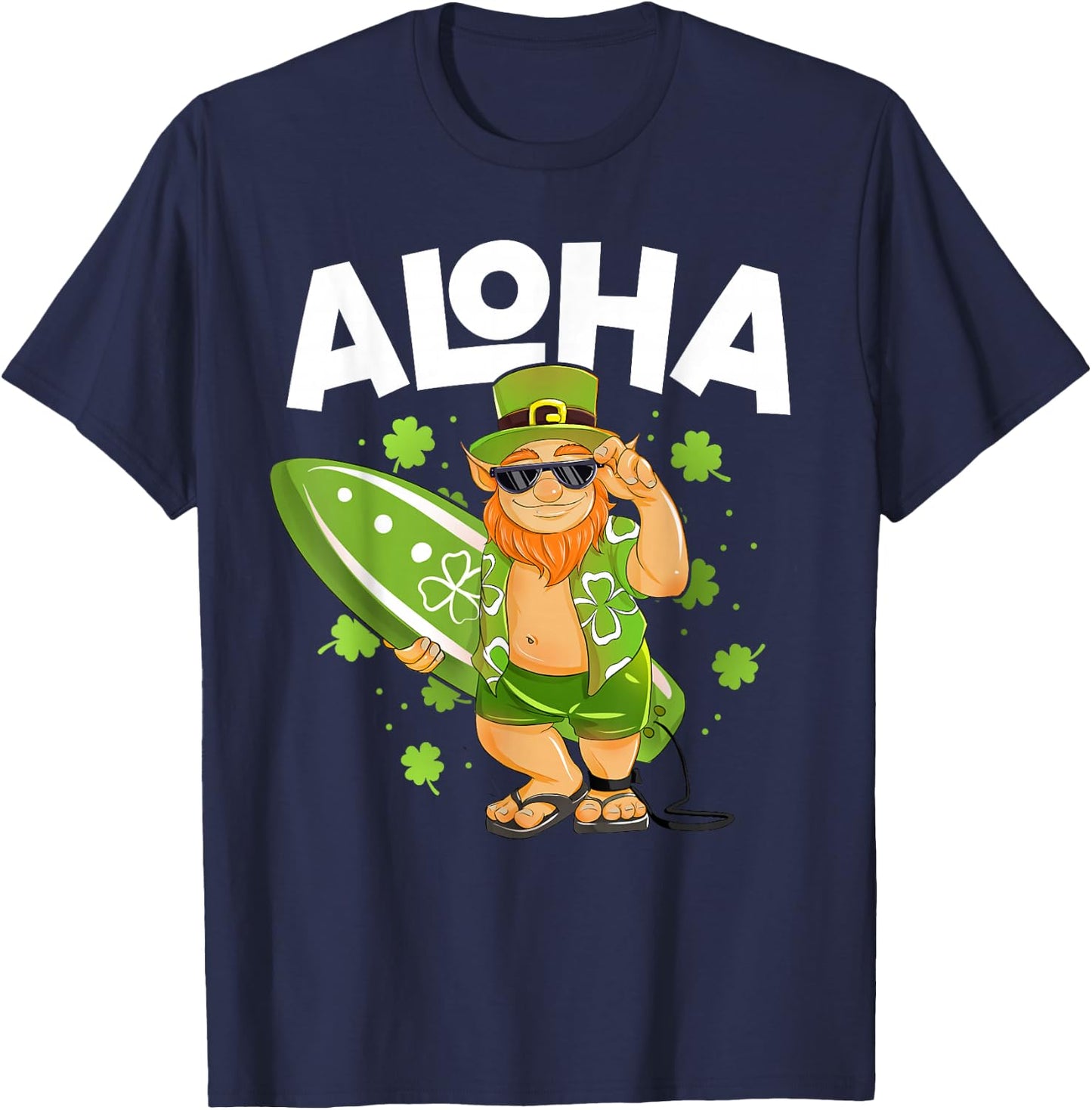 Aloha Hawaii Surfing Leprechaun St Patrick's Day Hawaiian T-Shirt - T-Shirt | Navy