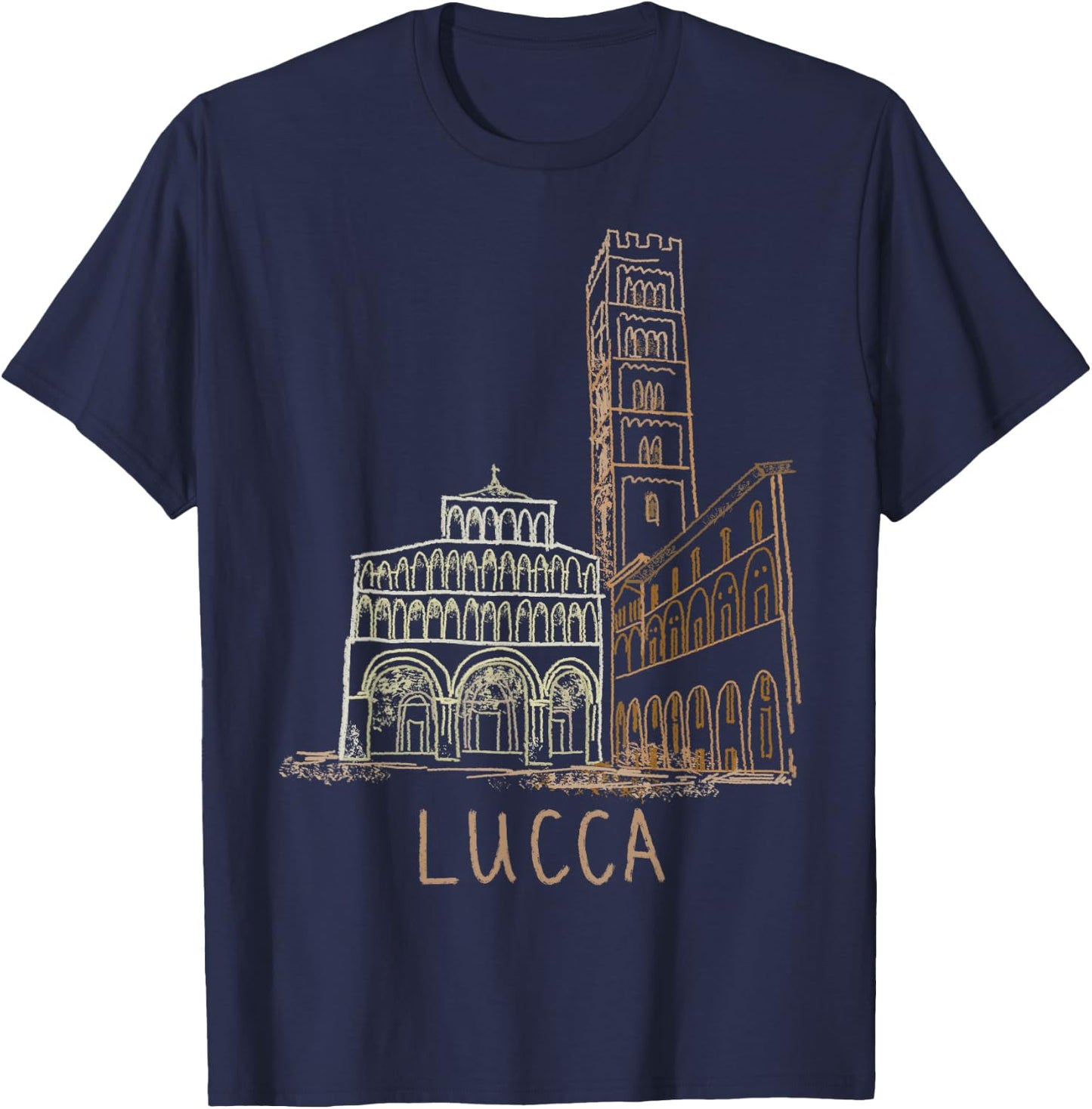Lucca Italy Unique Hand Drawn Art Gift Men Women T-Shirt - T-Shirt | Navy