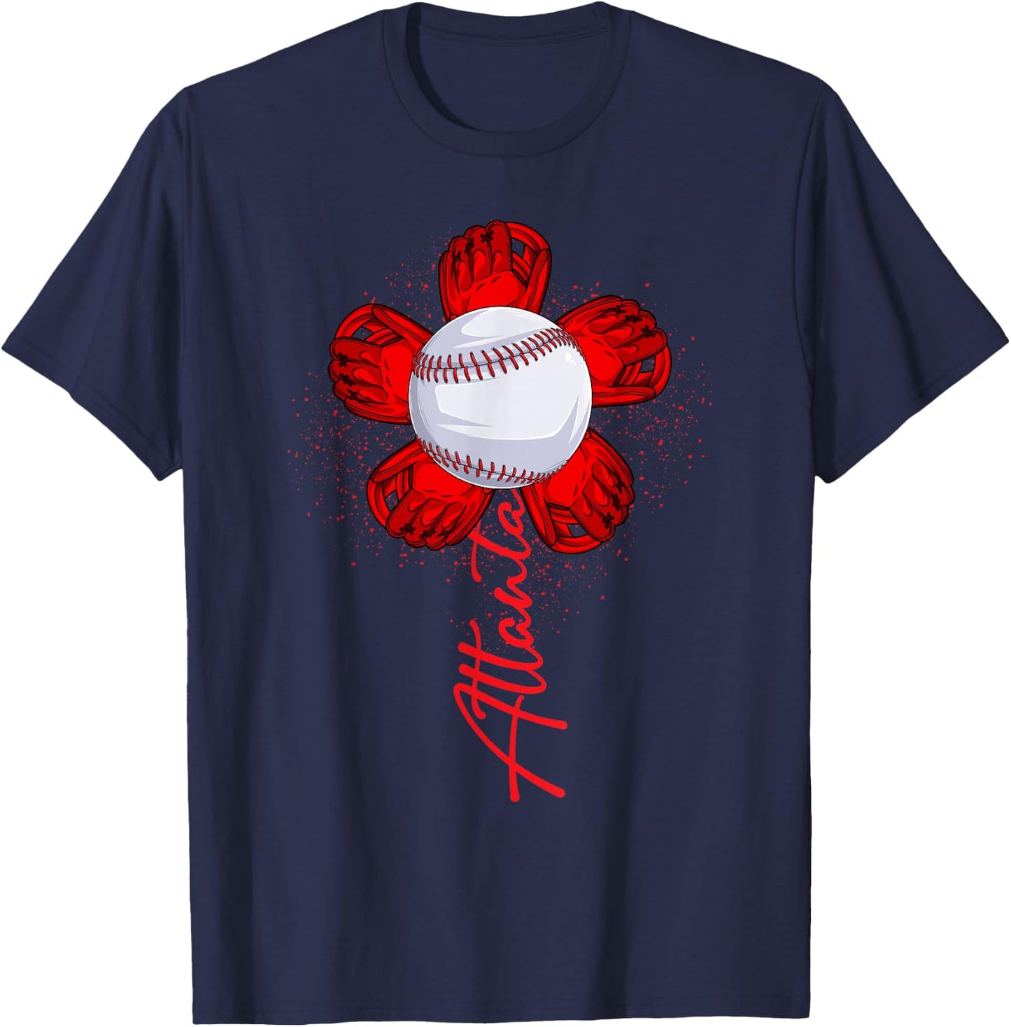 Cute Flower Atlanta Retro Baseball Lover Game Day T-Shirt - T-Shirt | Navy