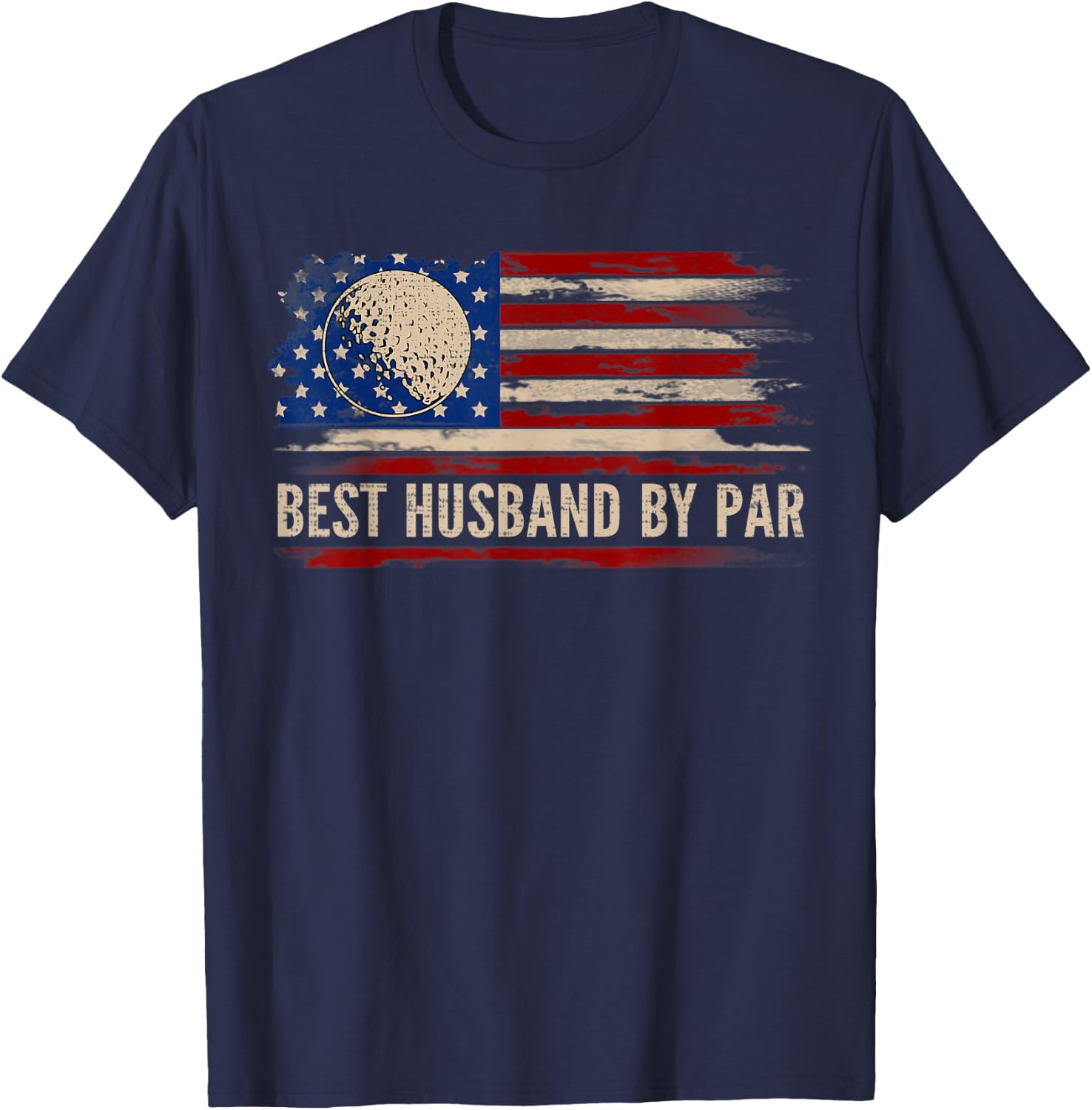 Vintage Best Husband By Par American Flag Golf/Golfer Gift T-Shirt - T-Shirt | Navy