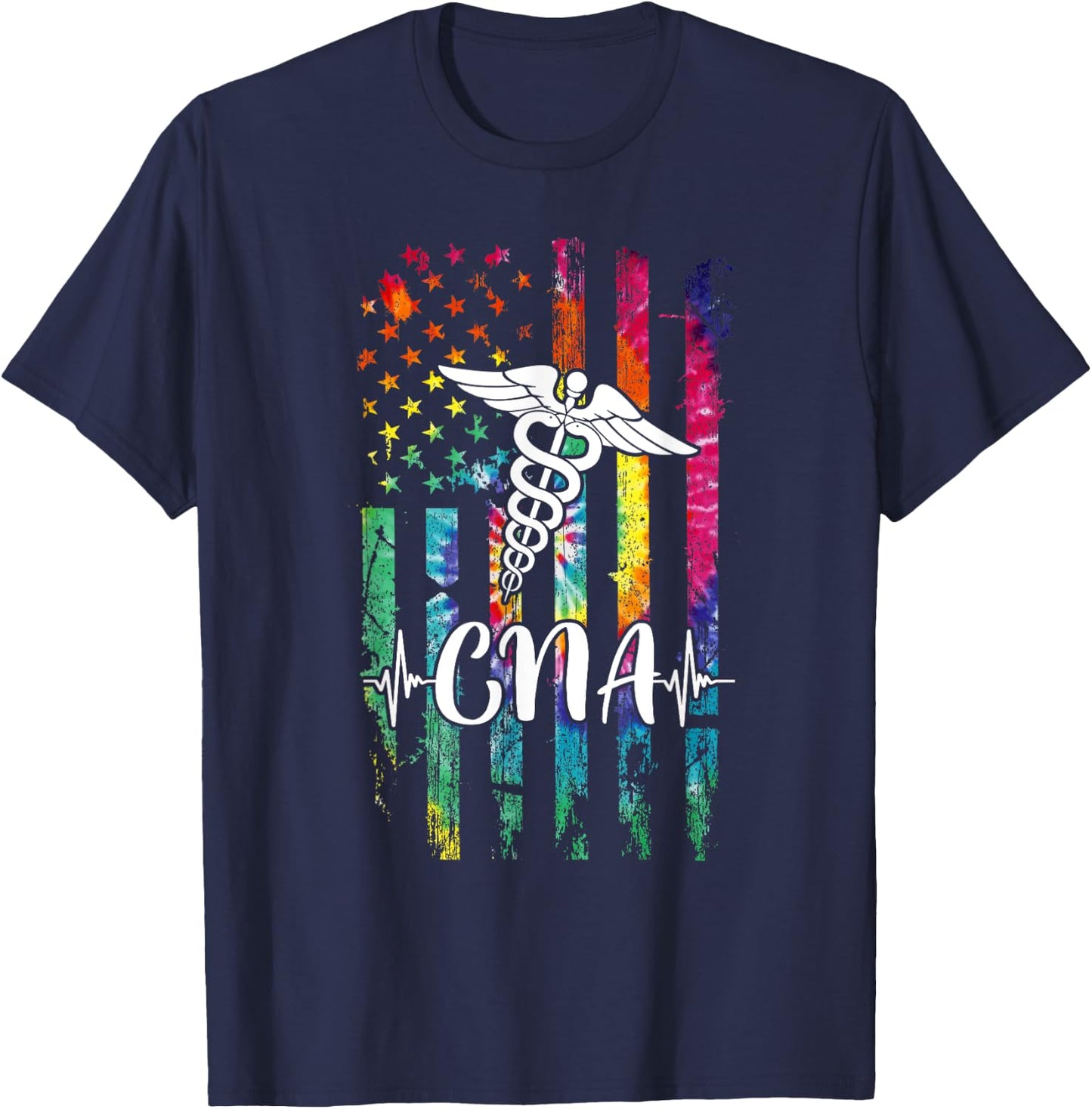 American Flag Tie Dye CNA Costume Nurse Day Nursing Women Men T-Shirt - T-Shirt | Navy