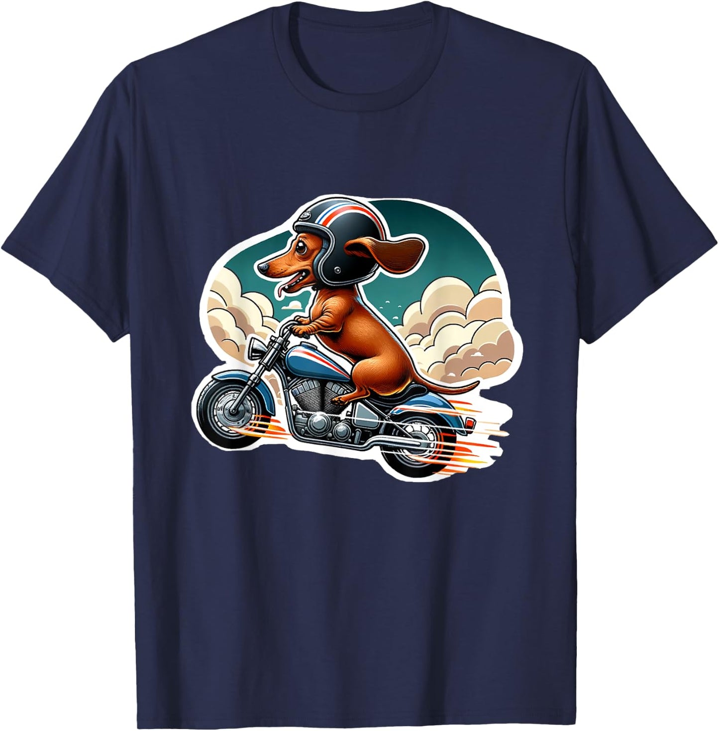 Funny Dachshund Wiener Dog Riding Motorcycle Bike Biker Dogs Men Women Girls Kids T-Shirt - T-Shirt | Navy