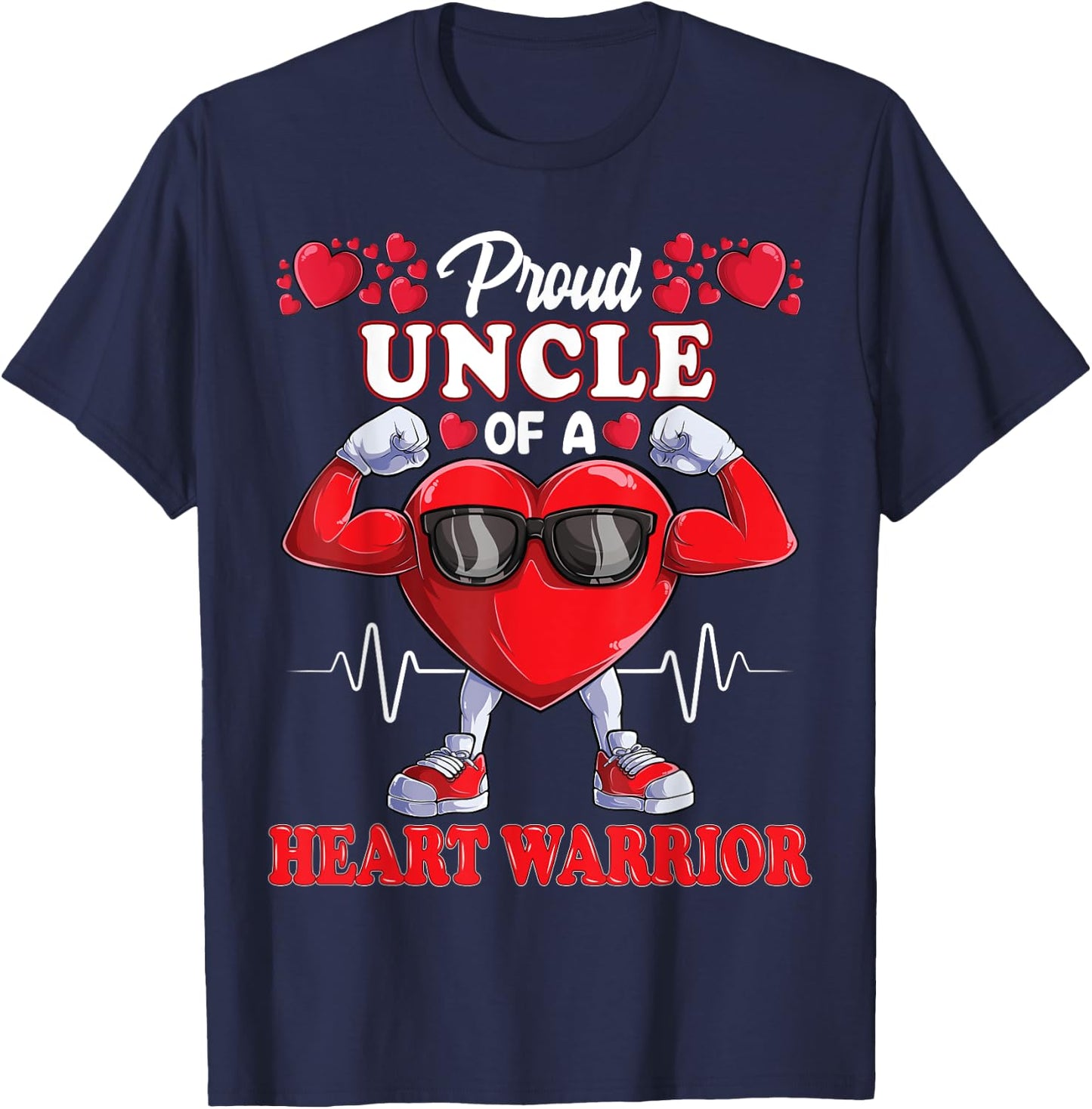 Proud Uncle of a Heart Warrior CHD Awareness T-Shirt - T-Shirt | Navy