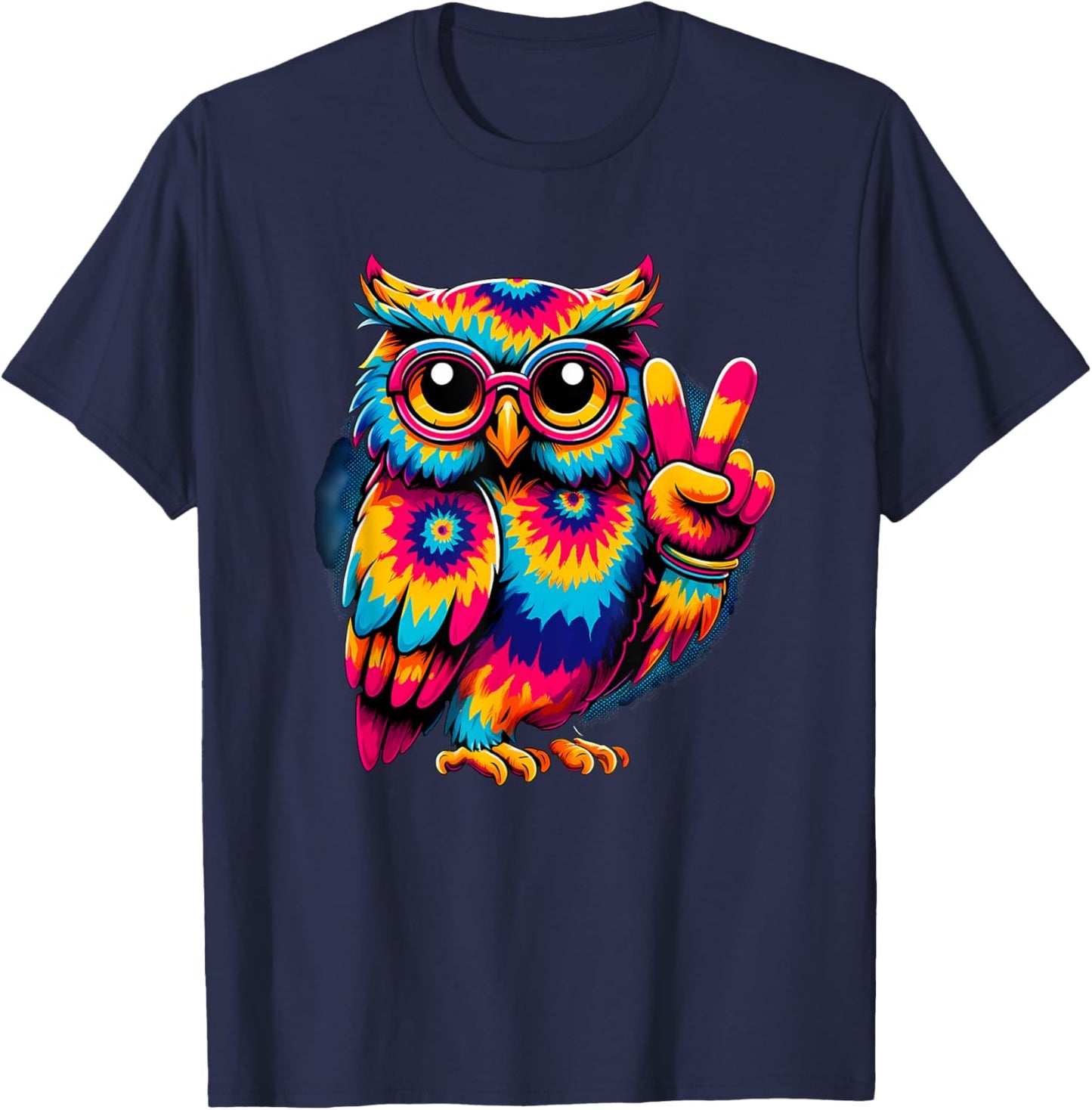 Peace Sign Tie Dye Owl T-Shirt - T-Shirt | Navy