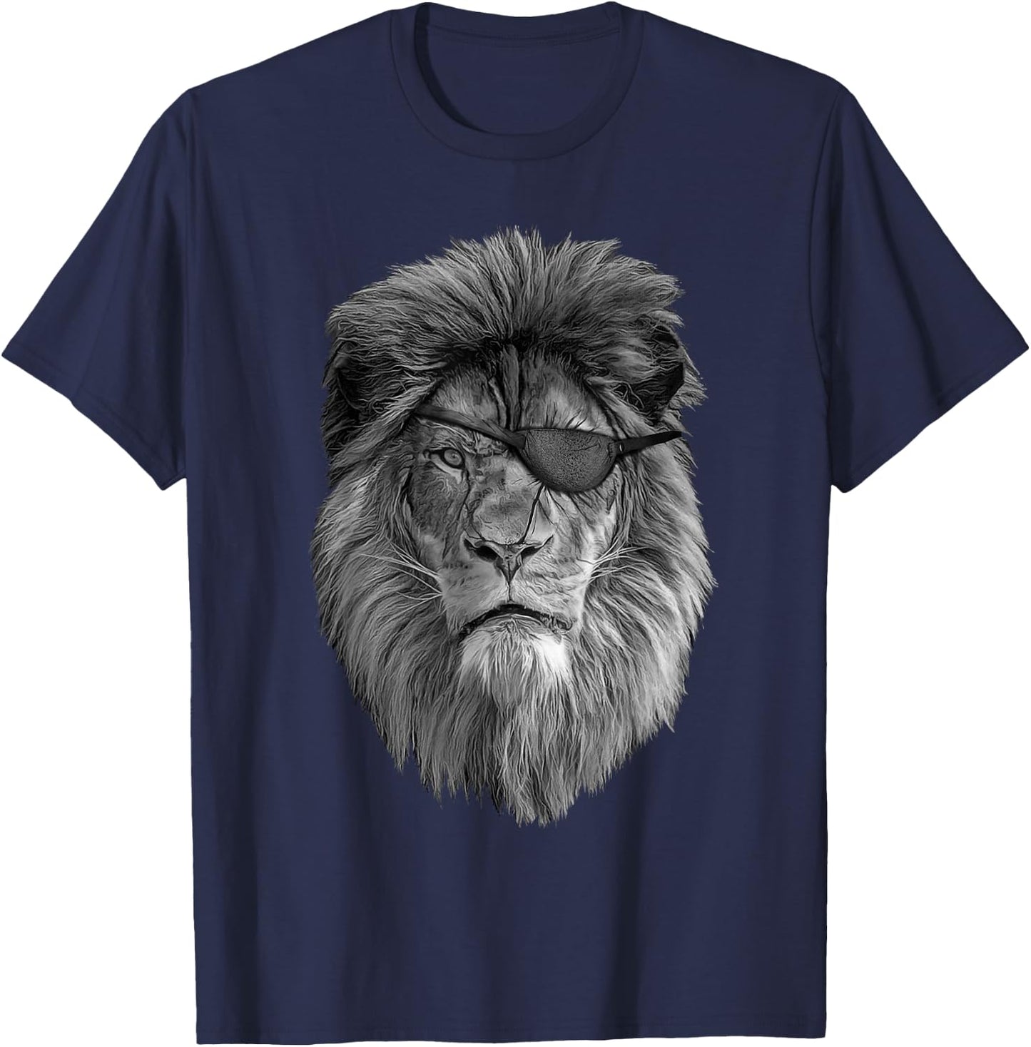 Tough Old Lion - King Of The Jungle With Scars & Eye Patch T-Shirt - T-Shirt | Navy