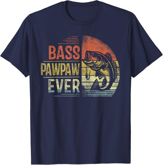 Bass Pawpaw Ever Fishing Gifts Pawpaw Birthday Vintage T-Shirt - T-Shirt | Navy