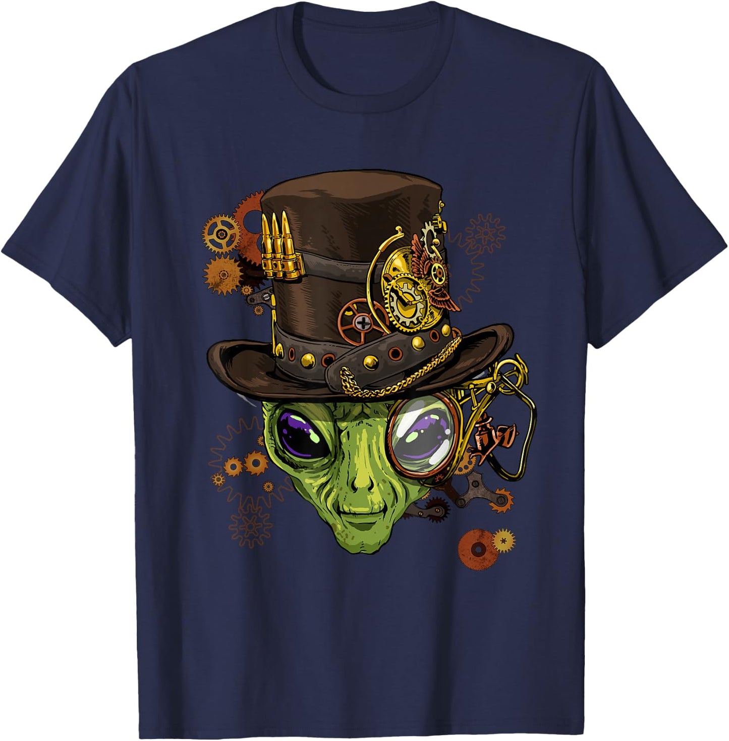 Alien Shirt Victorian Steampunk Gears UFO Ancient Alien Head T-Shirt - T-Shirt | Navy