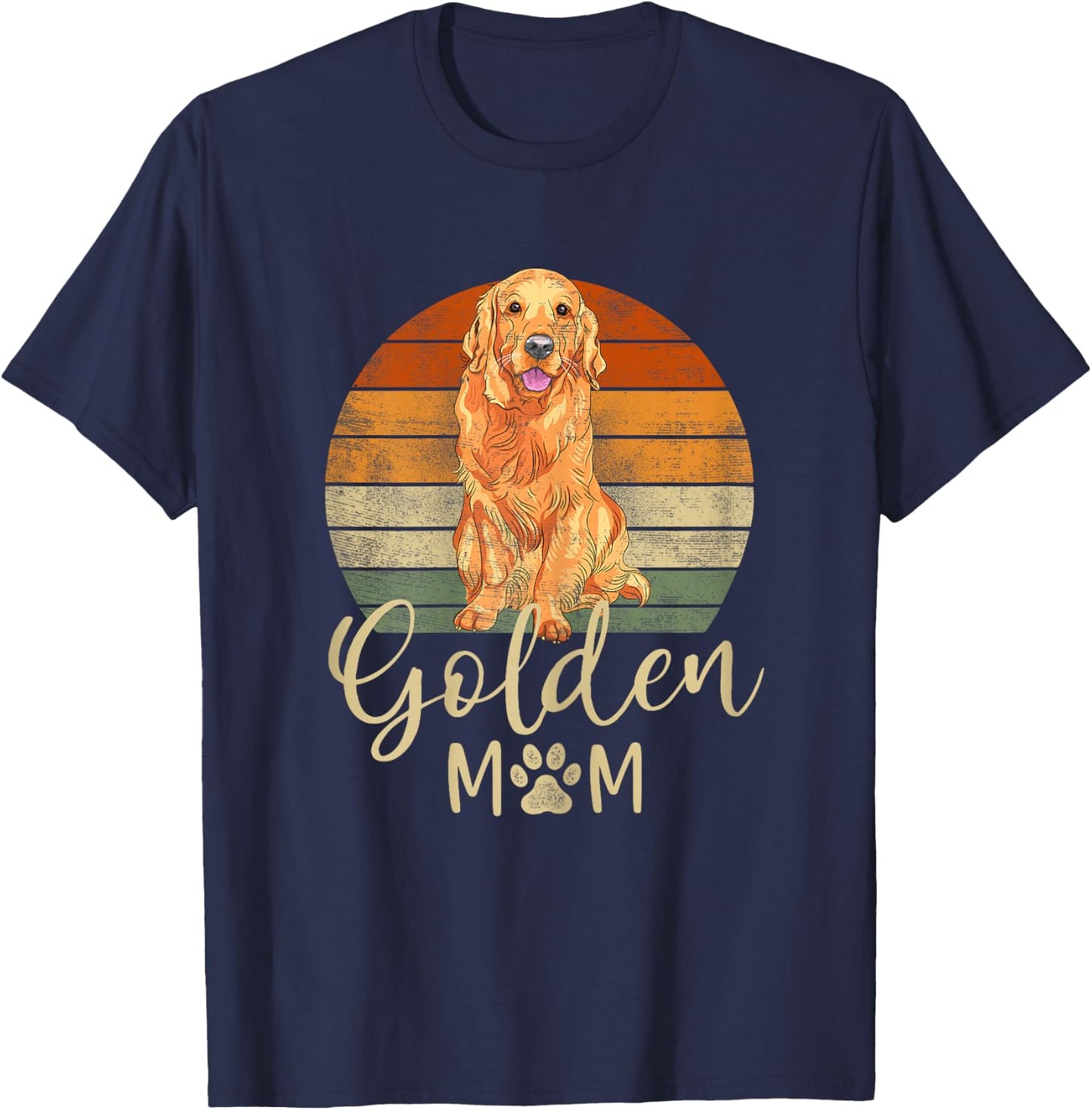 Golden Mom Retro Sunset Golden Retriever Lover Gift Dog Mama T-Shirt - T-Shirt | Navy