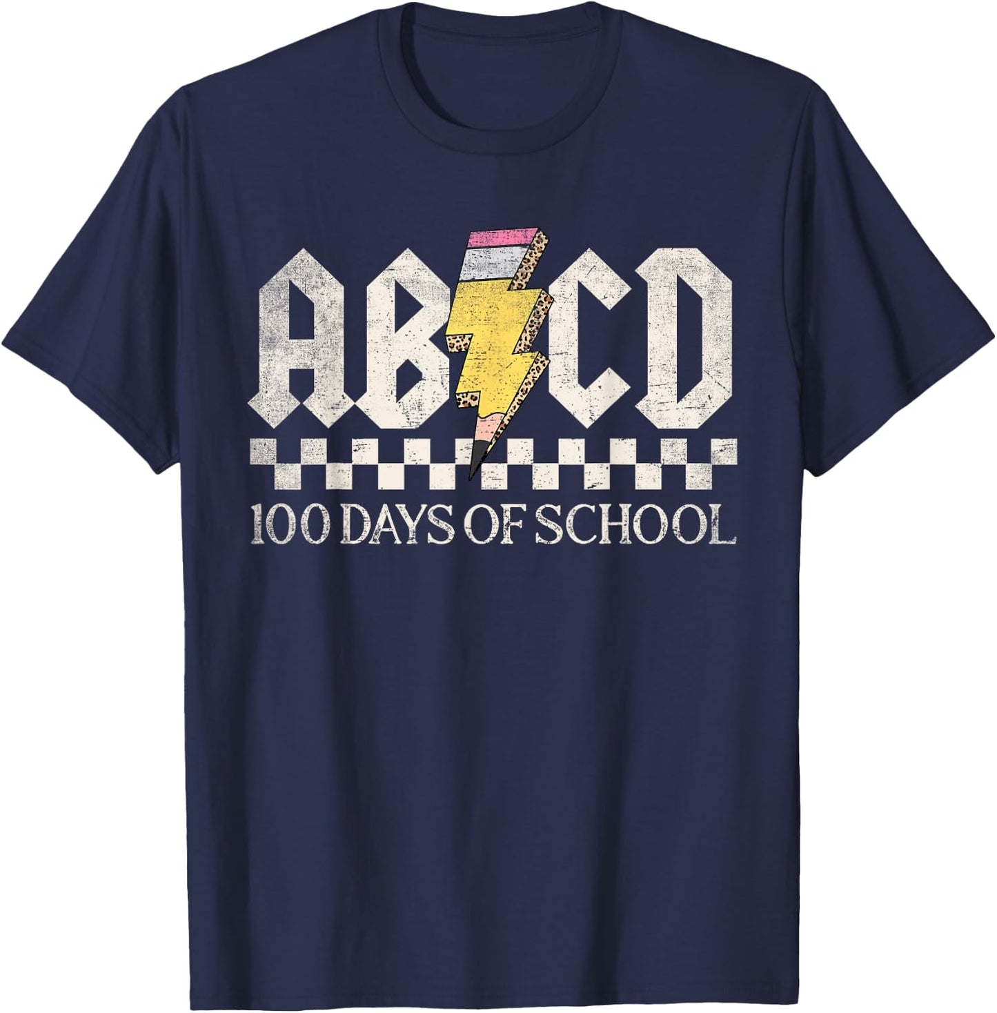Boys Girls Teachers Rock 100 Days Of School ABCD 100th Day T-Shirt - T-Shirt | Navy