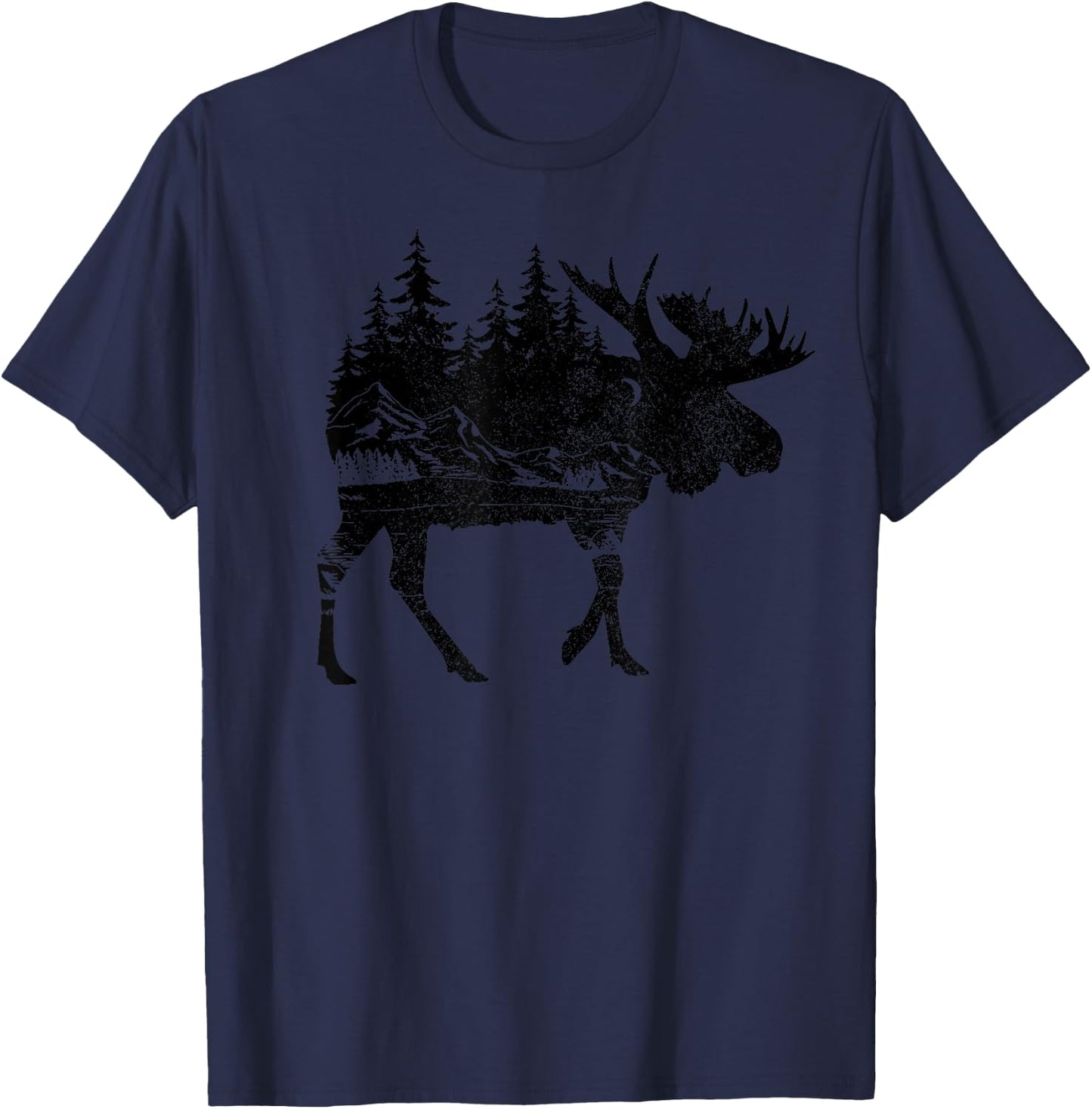 Moose Nature Alaska Hiking Fishing Camping Hunting T-Shirt - T-Shirt | Navy