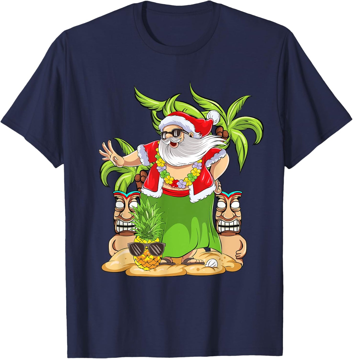Hawaiian Christmas Mele Kalikimaka Hula Dance Santa Claus T-Shirt - T-Shirt | Navy