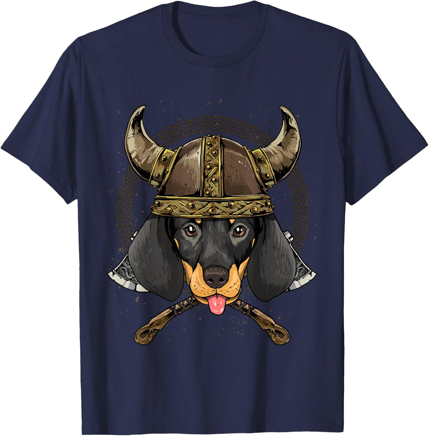 Viking Dachshund Dog with Viking Helmet Mjolnir Axes T-Shirt - T-Shirt | Navy