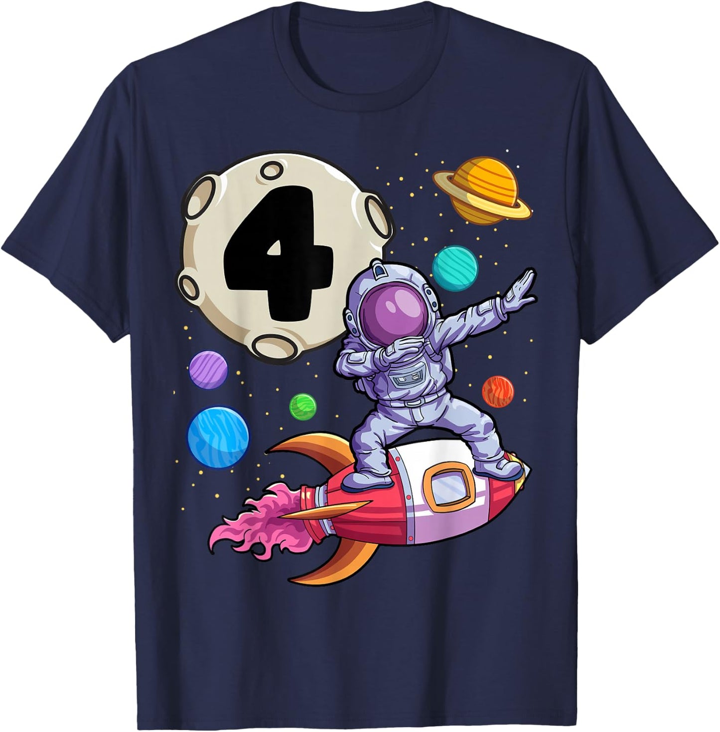 Dabbing Astronaut 4 Yrs Old Birthday Boy Space 4th Birthday T-Shirt - T-Shirt | Navy