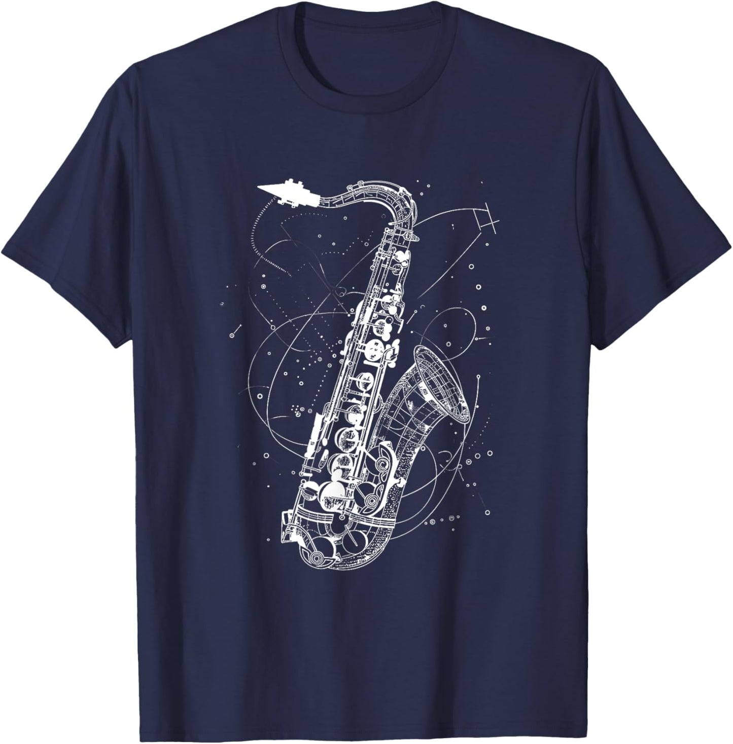 Saxophone Sketch Jazz Music Orchestra T-Shirt - T-Shirt | Navy
