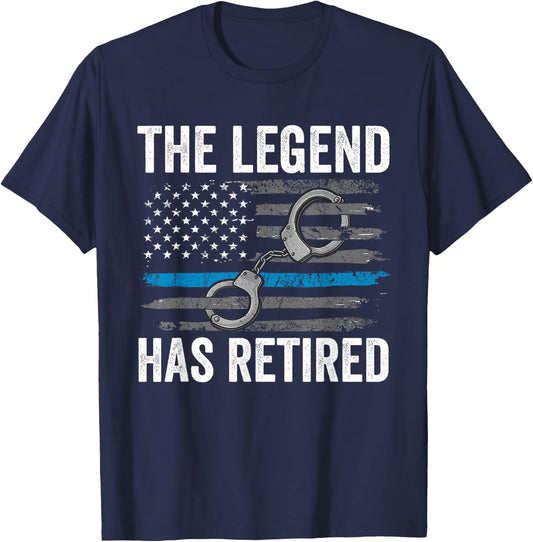 Retired Police Officer Shirt Thin Blue Line Flag Retirement T-Shirt - T-Shirt | Navy