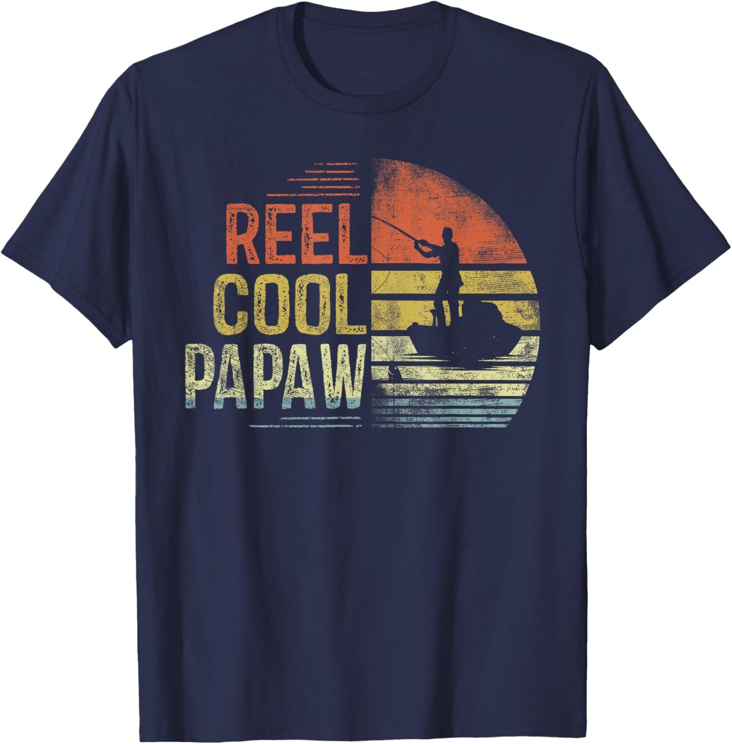 Reel Cool Papaw Fishing Gifts Papaw Birthday Vintage , Small, Black T-Shirt - T-Shirt | Navy