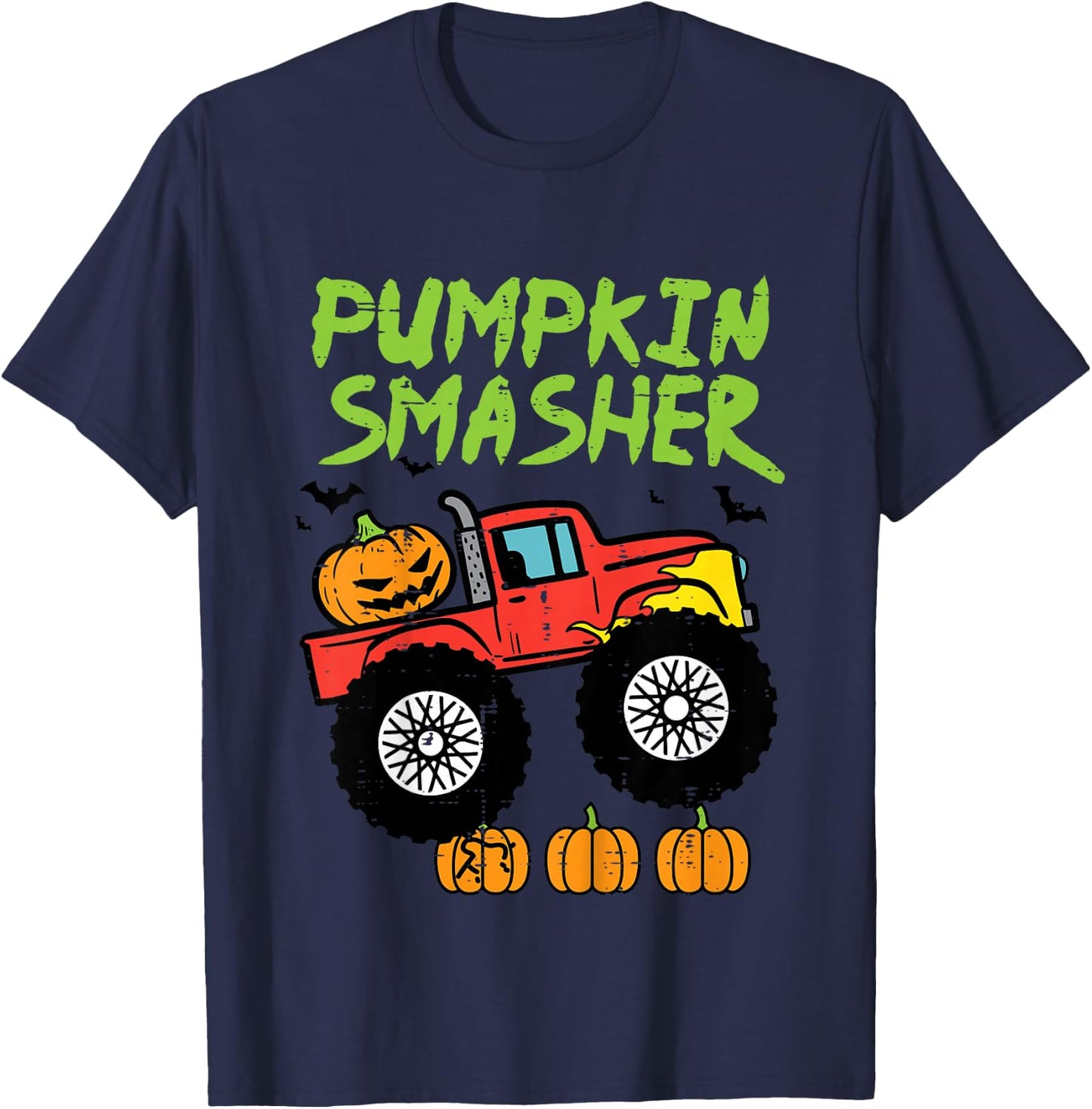 Kids Halloween Pumpkin Smasher Monster Truck Costume Toddler Boys T-Shirt - T-Shirt | Navy