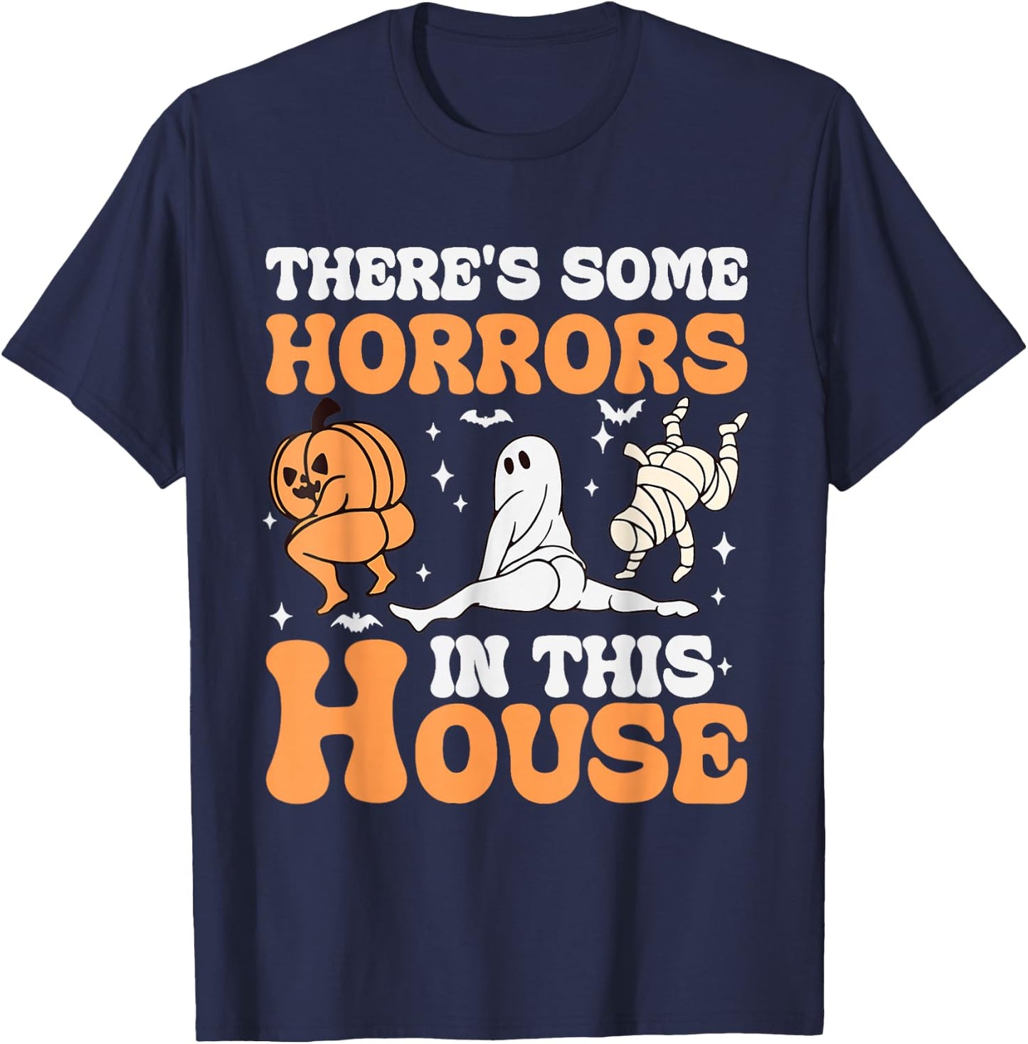 There's Some Horrors In This House Halloween Ghost Pumpkin T-Shirt - T-Shirt | Navy