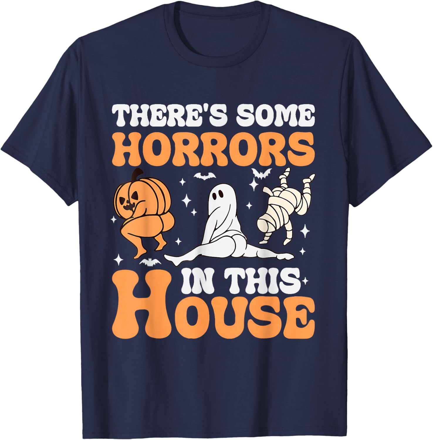 There's Some Horrors In This House Halloween Ghost Pumpkin T-Shirt - T-Shirt | Navy