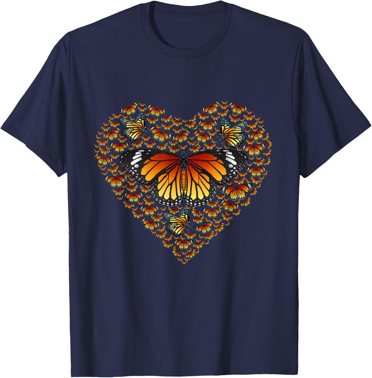 Monarch Butterfly Heart Valentine's Day Insect Wings Bug T-Shirt - T-Shirt | Navy