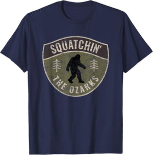 Vintage Sasquatch Squatchin' The Ozarks Big Foot Hunting T-Shirt - T-Shirt | Navy