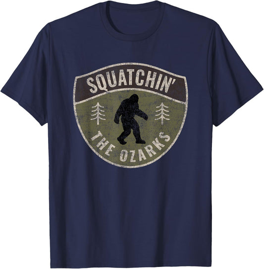 Vintage Sasquatch Squatchin' The Ozarks Big Foot Hunting T-Shirt - T-Shirt | Navy