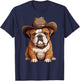 English Bulldog Puppy in Cowboy Hat Bulldog Lover Boys Girls T-Shirt - T-Shirt | Navy