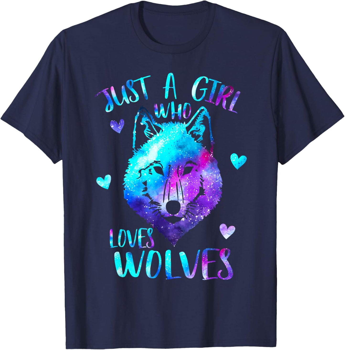 Just a Girl Who Loves Wolves Themed Galaxy Space Wolf Lover T-Shirt - T-Shirt | Navy