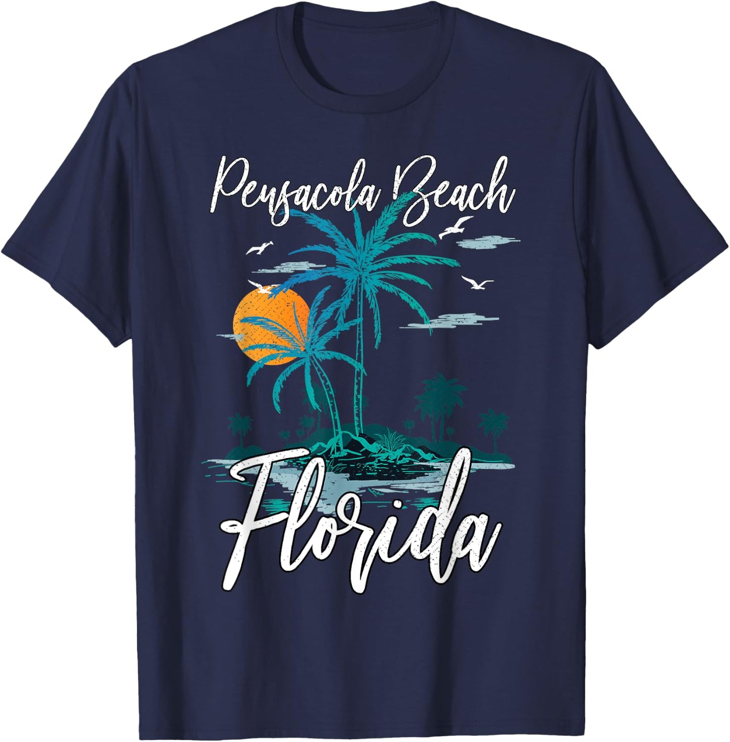 Family Vacation Retro Sunset Florida Pensacola Beach T-Shirt - T-Shirt | Navy