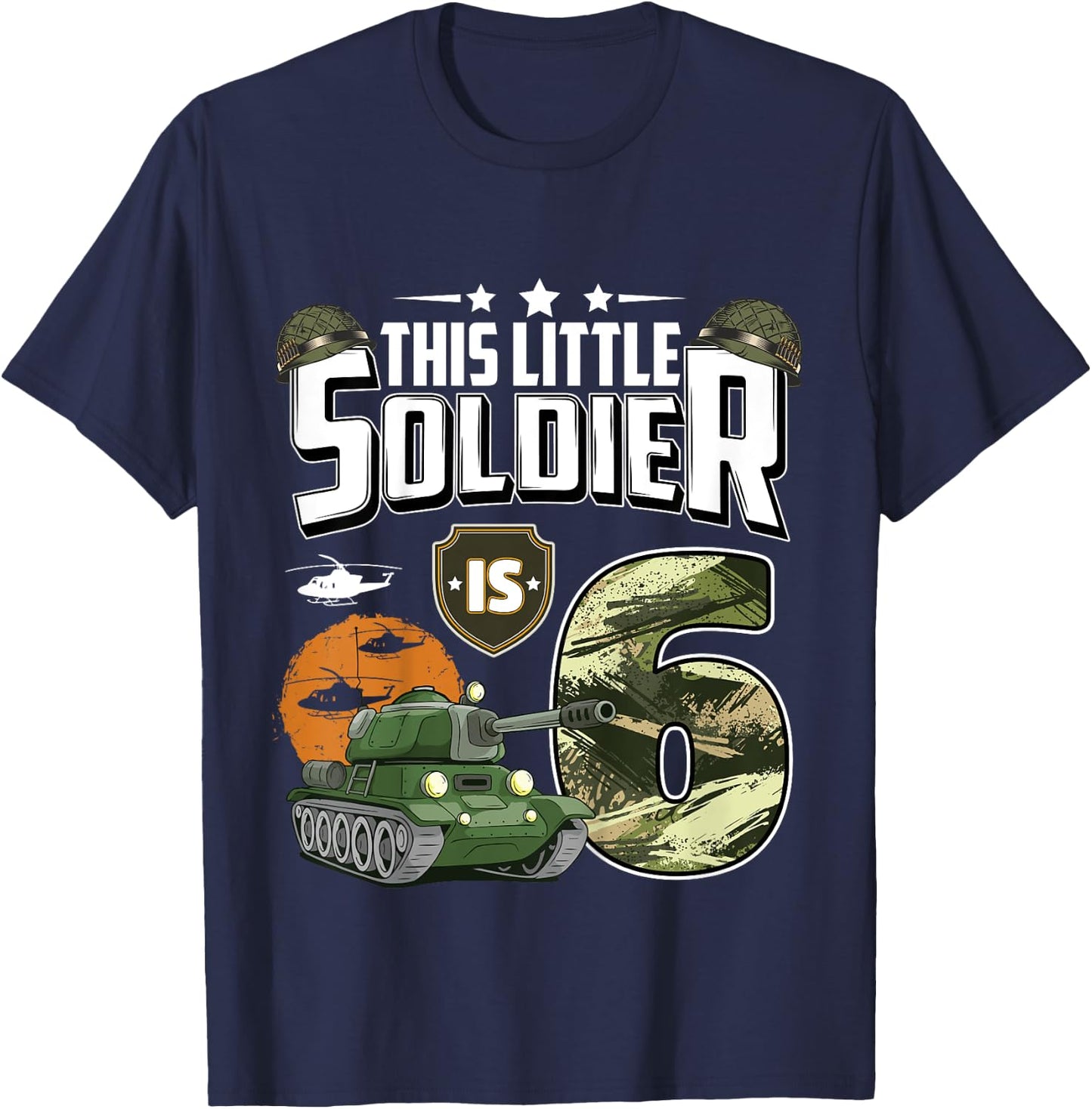 Kids 6 Year Old Soldier 6th Birthday Military Themed Camo boys T-Shirt - T-Shirt | Navy